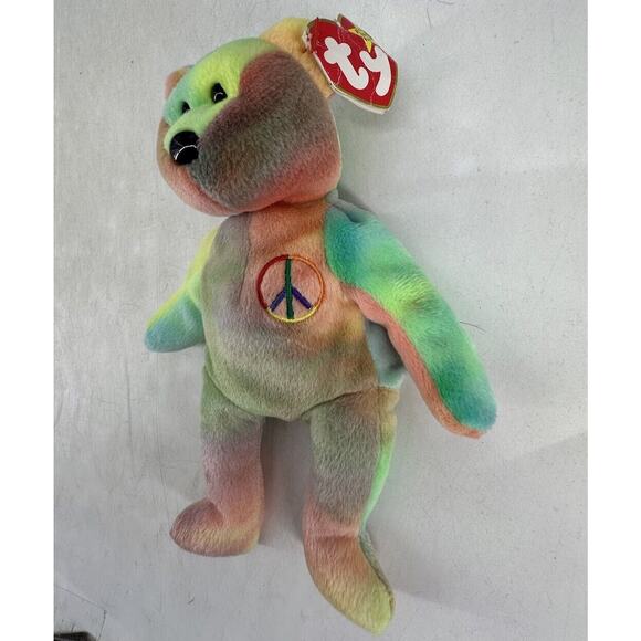 NEW TY Beanie Baby PEACE THE BEAR 1996 Rare Beanie Baby Toy Tie Dye 008421040537 - Picture 2 of 10